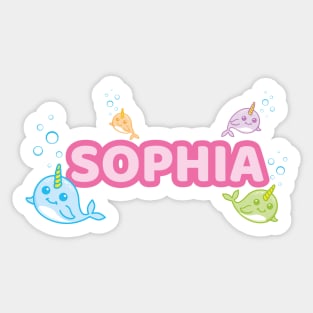 Personalised 'Sophia' Narwhal (Sea Unicorn) Design Sticker